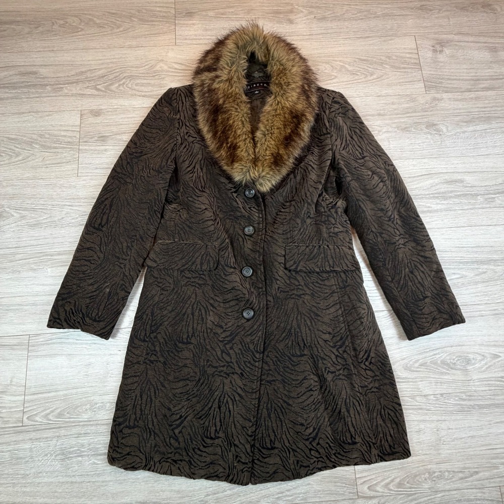 Giacca Vintage Y2K Penny‎ Lane Tapestry Coat L Faux Fur Trim Hippie Boho Jacket